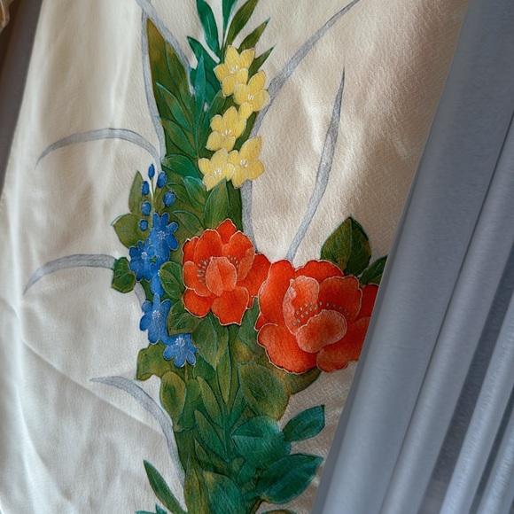 Vintage soft yellow silk floral kimono robe OS EVC - Picture 8 of 11